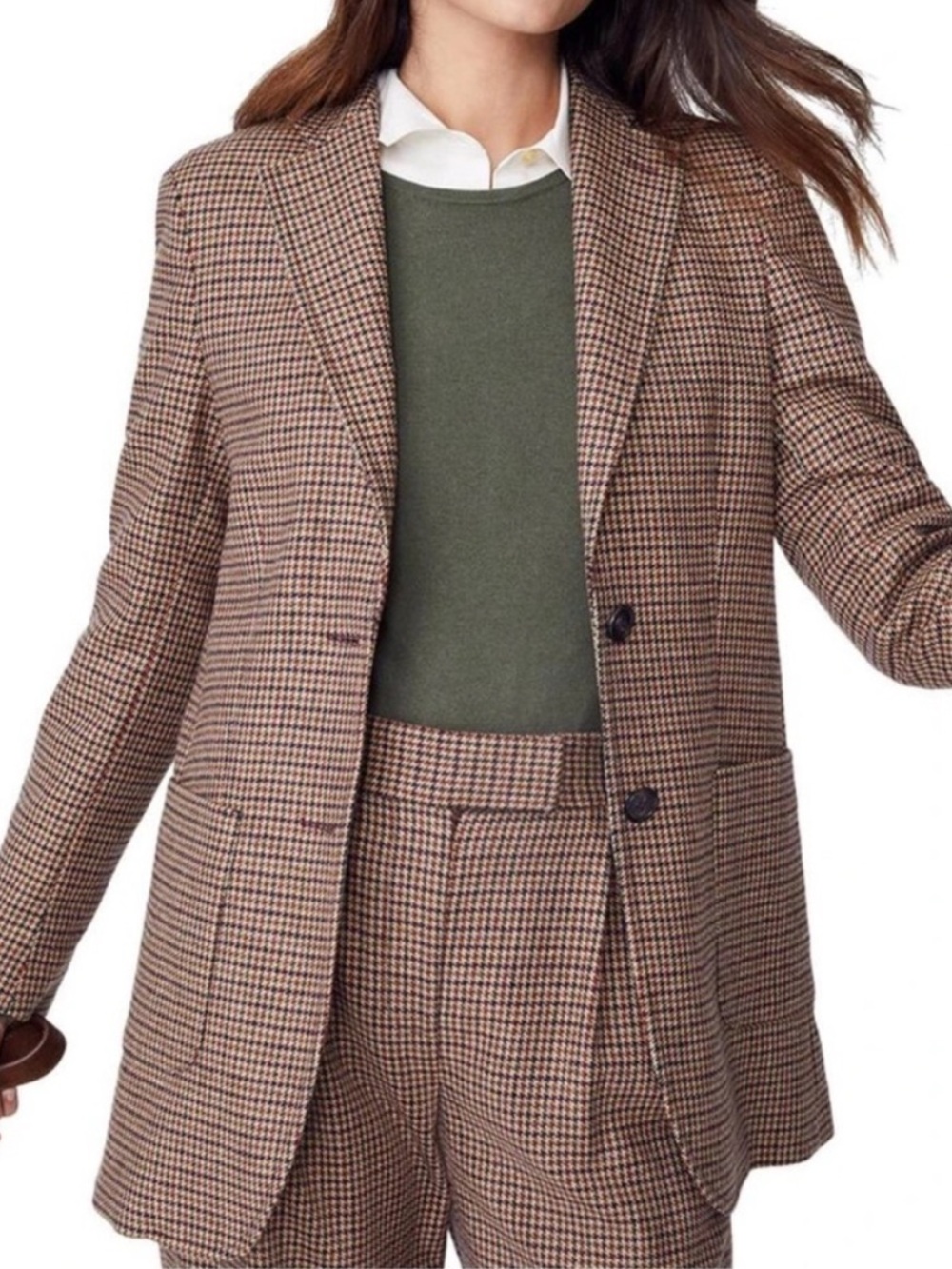 J. McLaughlin Wool Blend Mercia Brown Houndstooth Blazer Jacket Size‎ 0